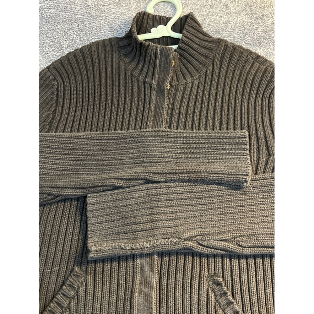 Ralph Lauren Mens Ribbed Cotton Full Zip Cardigan Sweater Mock Neck Black Large
